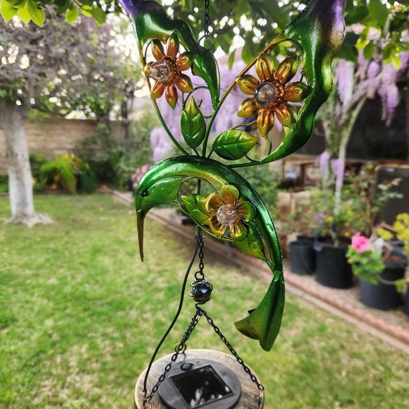 37" H, Farmhouse Solar Hummingbird Metal Wind Chimes, Garden Decor - Picture 3 of 3